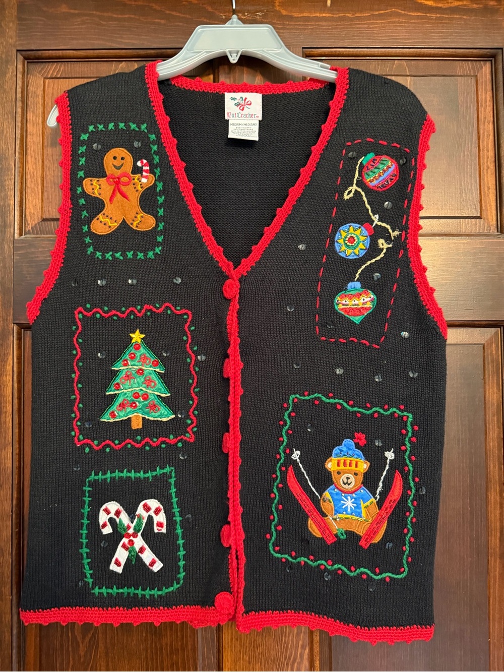 Vintage Nutcracker Christmas Holiday Sweater Vest Gingerbread Tree Candy Cane M